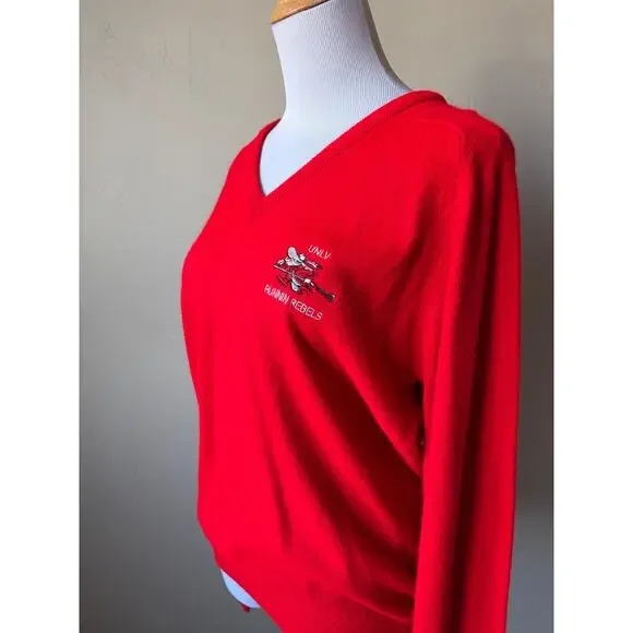VTG 80's/90's Fiesta Women's UNLV Runnin Rebels Red V Neck Pullover Sweater Sz S - Picture 7 of 8